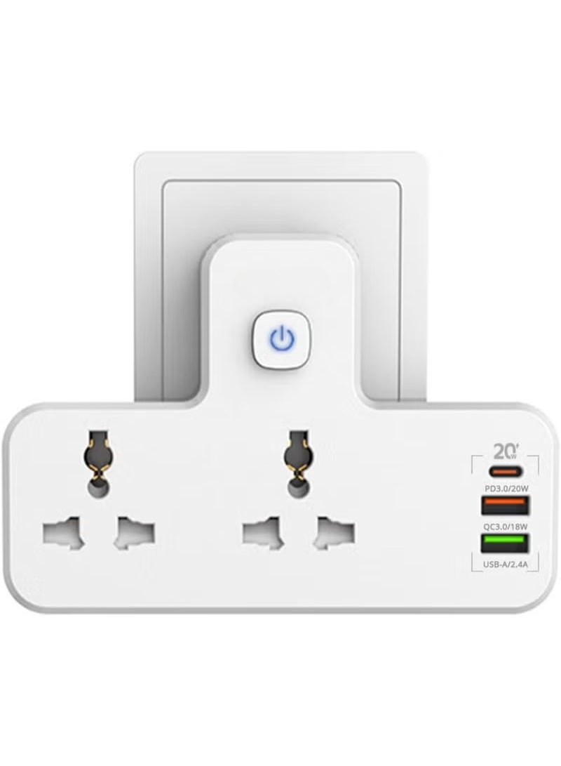 PEGANT 3-in-1 Power Extension Socket with 20W USB-C PD Fast Charging, 2 AC Outlets + 2 USB-A Ports + 1 USB-C Port, Touch Night Light, Compact Multi Plug Adapter - Image 1